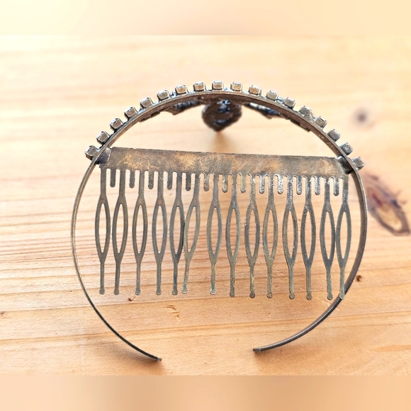 Rare Vintage 1950's Tiara Crown Silver Metal Diamond Rhinestones Hair Comb - Picture 10 of 16